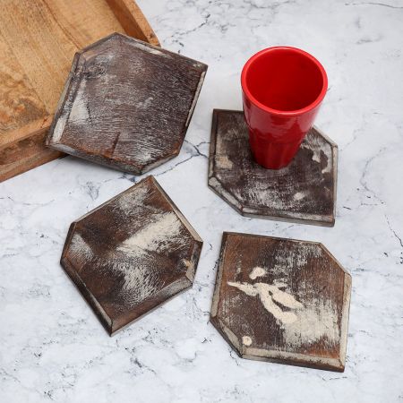 Dark Finish Handcrafted Wooden Coasters - Pack of 4